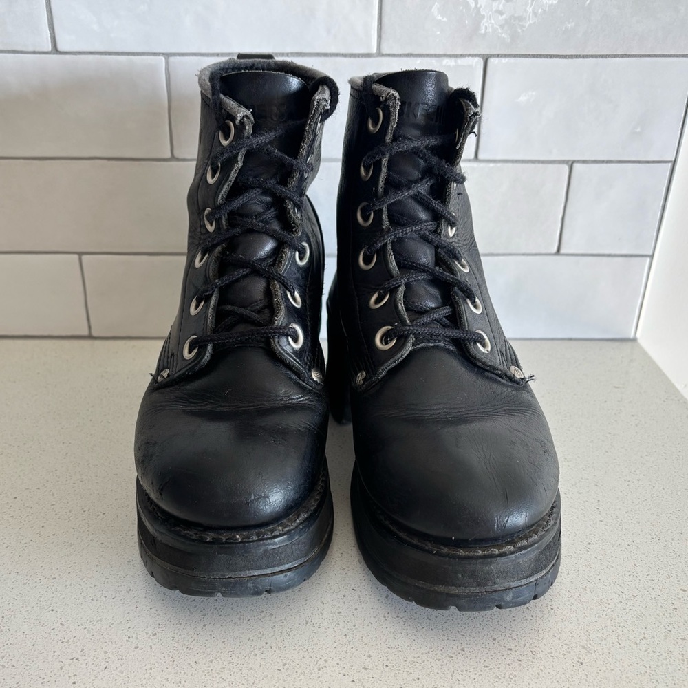 VTG Skechers Sport Utility 90s Y2K Womens Sz 7 Black Chunky Heel Platform Boots - Picture 3 of 10